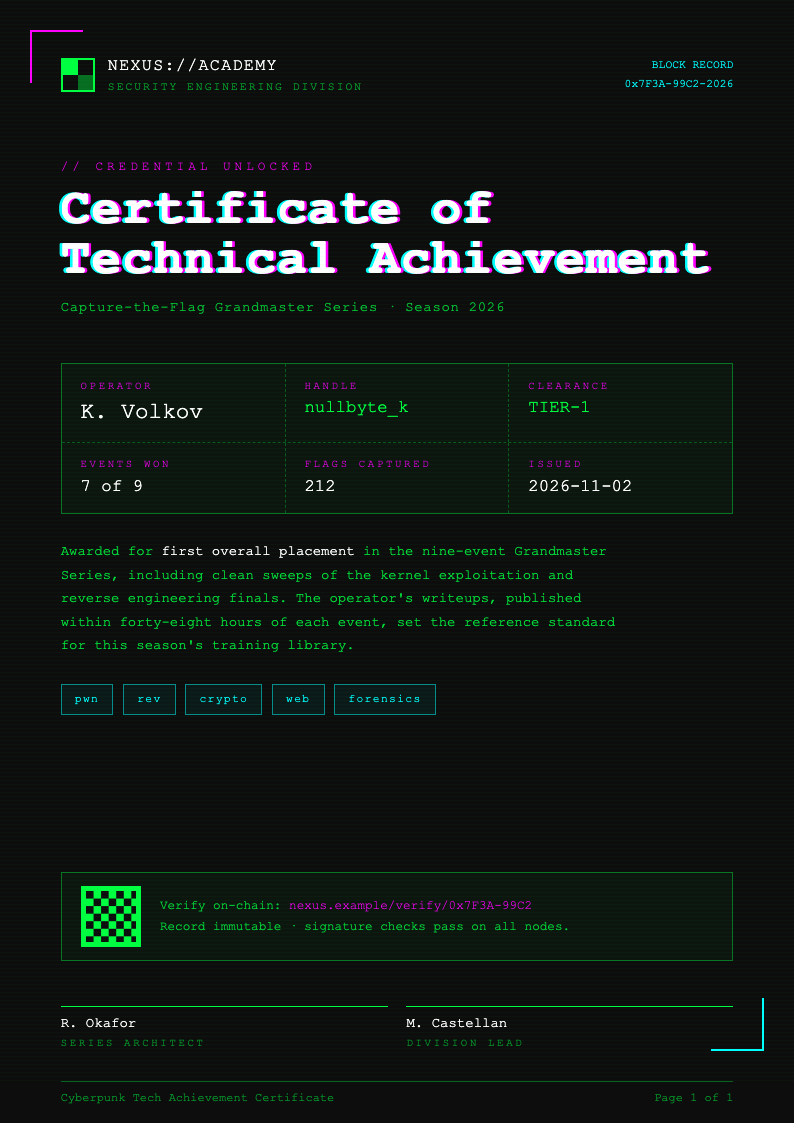 Cyberpunk tech certificate